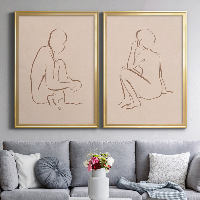 «Sketched Pose I», ensemble de 2 reproductions d'art sur toile encadrées, Or, H 42,5 po x l 61 po x P 1,25 po