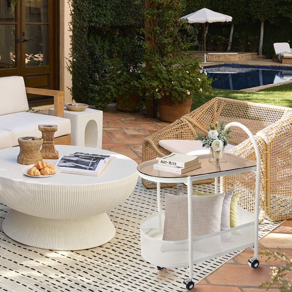 Ebern Designs Table d'appoint roulante à 2 niveaux, table de bout d ...