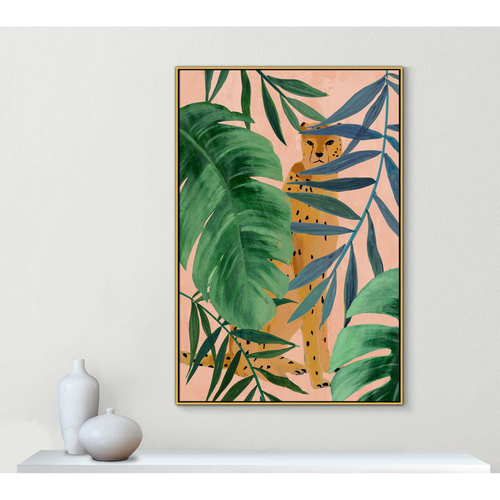 Allie "Silent Jungle" Painting by Isabelle Z, 61.5" H x 41.5" W x 2" D, Gold Framed Canvas