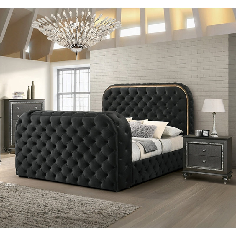 Ensemble de chambre à coucher 3 pièces Kana, Gris / Noir, Très grand