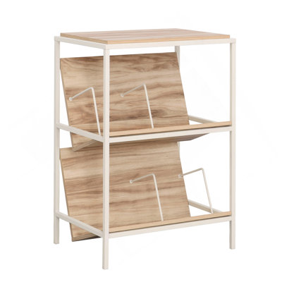 Rangement décoratif avec tablettes inclinées, finition acacia