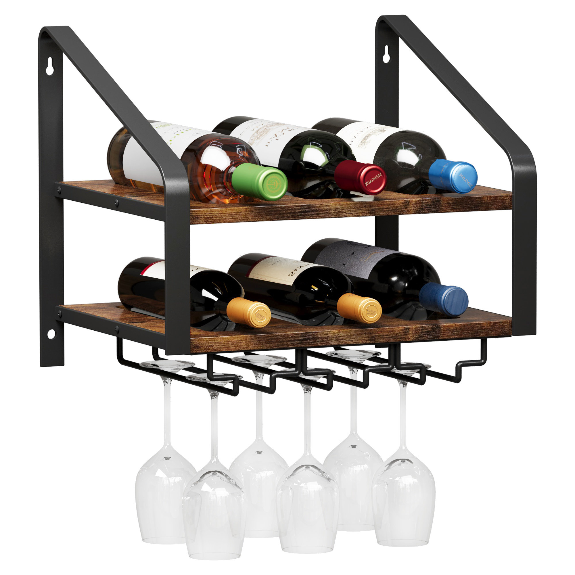 Trent Austin Design® Wall Mounted Wine Rack for 6 Wine Bottles and 6 ...
