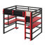 Lit mezzanine Gaming avec bureau intégré et tablettes de rangement, cadre de lit en bois peu encombrant avec DEL et course latérale-125193244-125193246