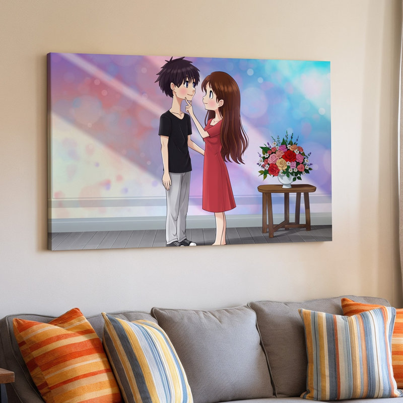 Reproduction d'art sur toile, "Un garçon et une fille dans un intérieur douillet", H 30 po x l 40 po