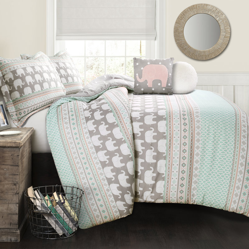 Elephant Stripe Reversible Comforter Set, Queen Comforter + 2 Standard Shams