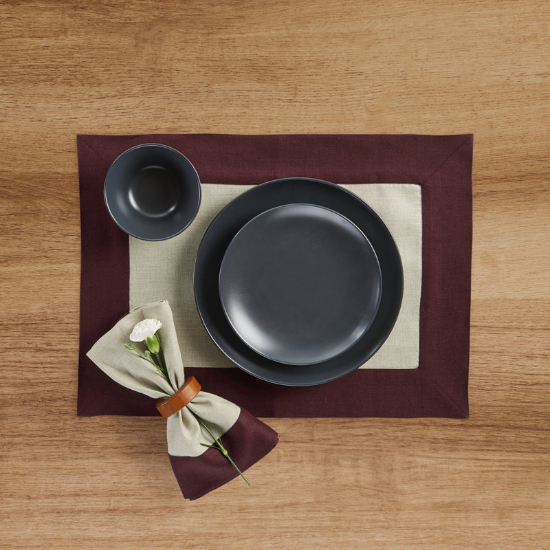 Contempo - 100% Pure Linen Dinner Napkins, Burgundy/Natural