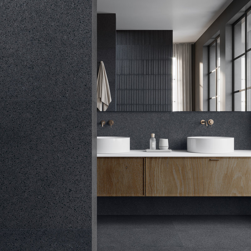 Spanish Pureform 12"x 24" Porcelain Floor and Wall Tile Case - (5 PCS, 10.76 Sq. Ft.), Terrazzo Black