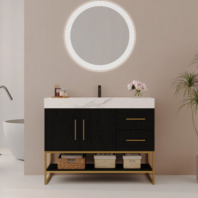 Modern Free-Standing Bathroom Vanity with Seamless Ceramic Sink & Sintered Stone Top
