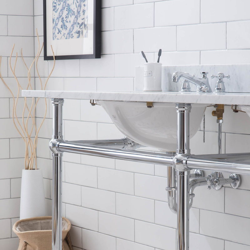 Copeland 33" Tall Marble Oval Console Bathroom Vanity with Faucet and Overflow, Chrome