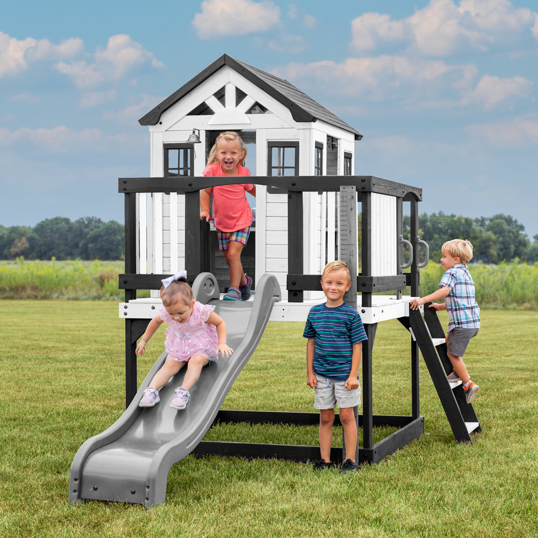 Backyard Discovery Sweetwater Heights 100% Cedar Wood Playhouse with Wave Slide and Kitchen Accessories, Half Door and Working Bell