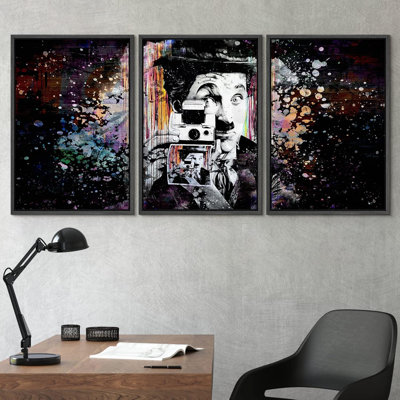 Pop Urban Street " Spray Paint Style Charlie Chaplin Graffiti & Street Art Colorful Modern Art Urban Portrait " 3 - Pieces