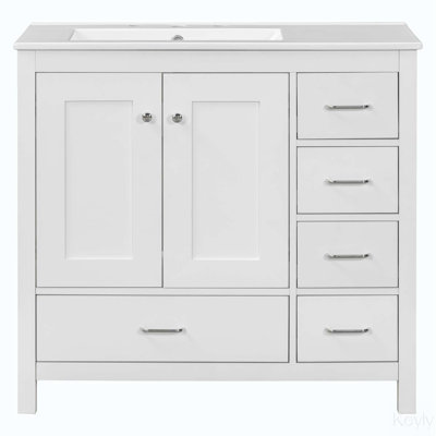 Selmir 36 " W Free Standing Wall Mounted 1 Single Vanity Bathroom Vanity With Ceramic Top