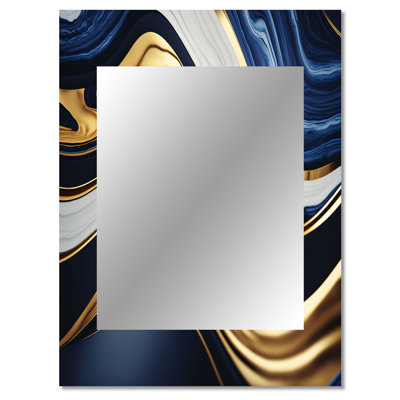 Abstract Geode Waves Blue And Gold V - Abstract Wall Mirror, Blue Decorative Mirror, Printed Metal Art