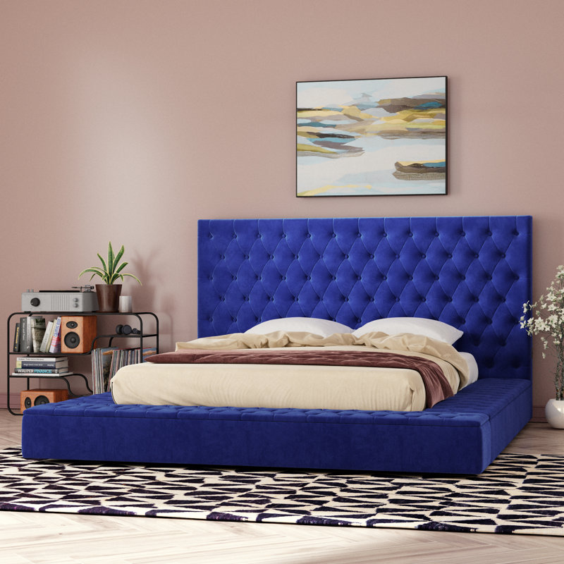Plateforme de rangement en velours Cosmopolitan avec haut-parleur et connexion USB, Grand, Bleu