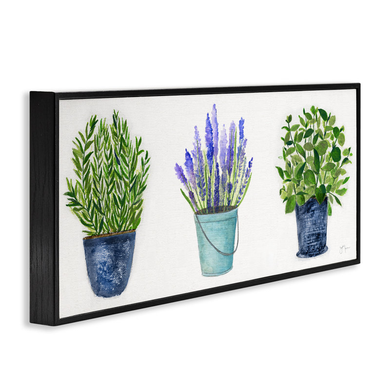 Plantes en pot variées, Giclée encadrée noir minuit, H 10 po x l 24 po x P 1,5 po