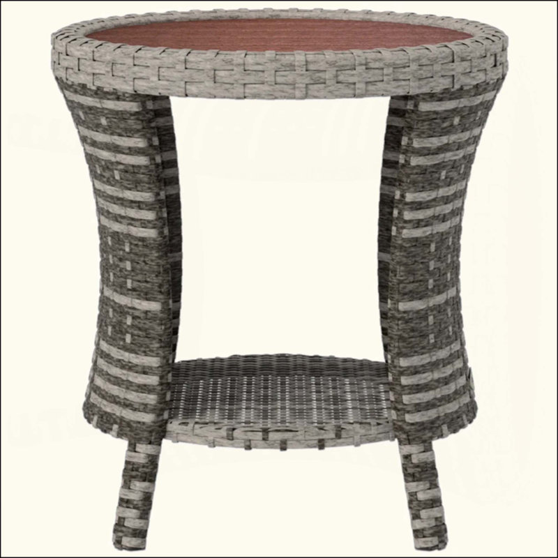 Side Table,Wicker Outdoor Coffee Table, Gray, Natural