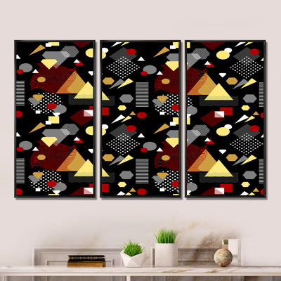 " Yellow Triangles On Black " 3 - Pieces