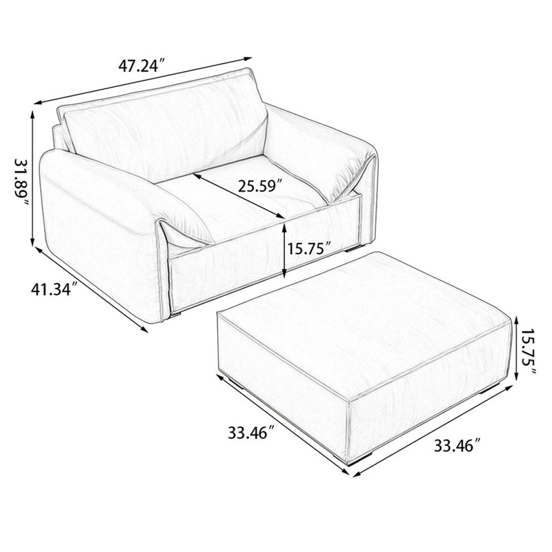 Chaise avec accoudoirs coussinée beige en polyester avec repose-pieds
