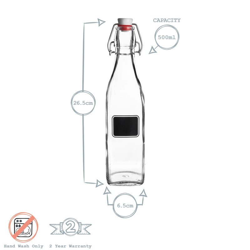 Lavagna Glass Swing Bottles with Labels, 26.5cm H x 6.5cm W x 6.5cm D