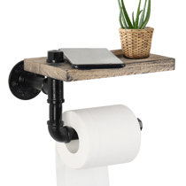 Wooden Toilet Paper Holder With Phone Shelf Solid Wood Wall Mount