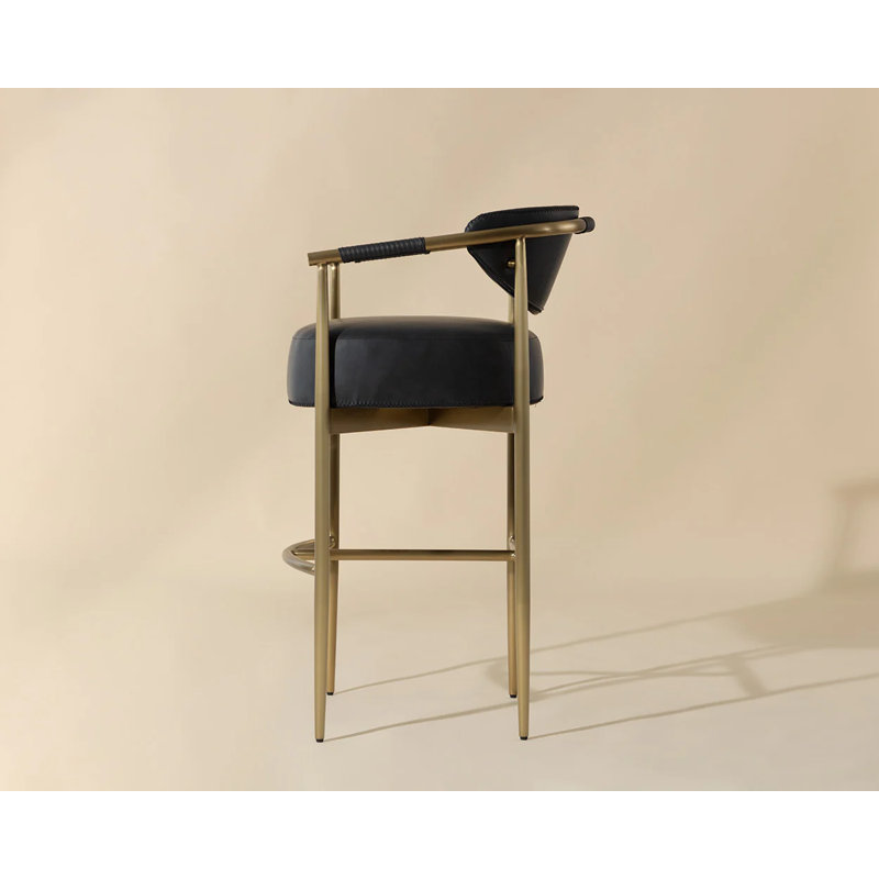 HELOISE Upholstered Stool with Metal Frame, Black, Bar Stool (30.25” Seat Height)
