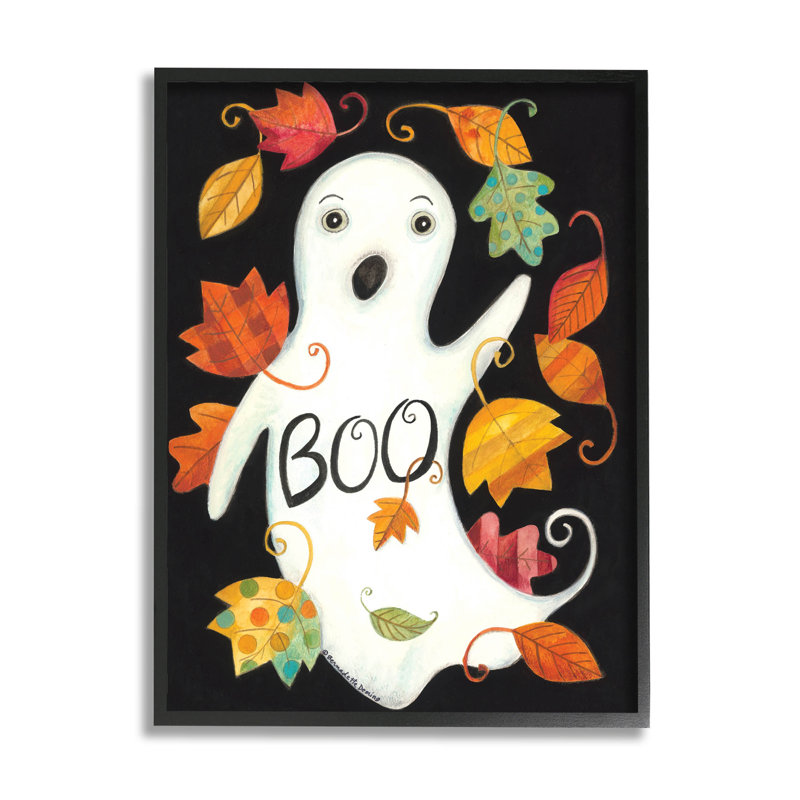 Motif fantôme rétro Boo à -135, Giclée encadrée noir minuit, H 14 po x l 11 po x P 1,5 po