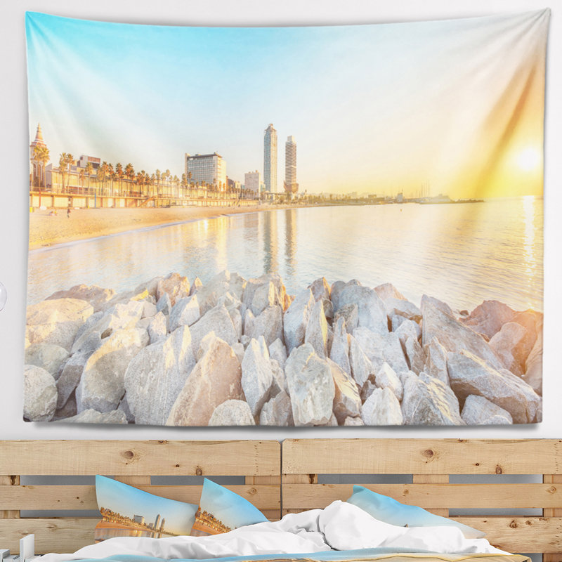 Tapisserie barceloneta beach en mer à barcelone, H 78 po x l 92 po