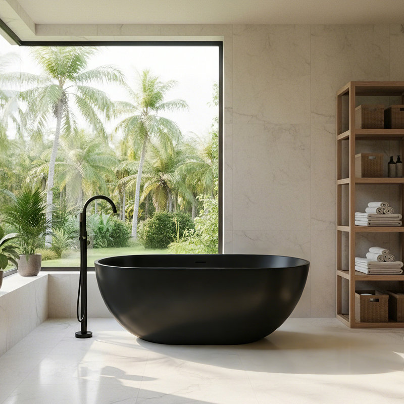 Baignoire de trempage autoportante en résine de 59 po x 30 po Ryder, Matte Black