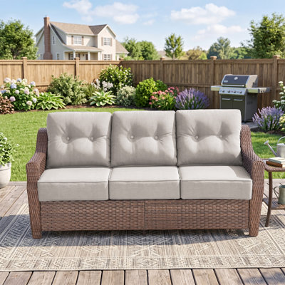75'' Wide Wicker Outdoor Sofa With Patio Cushions