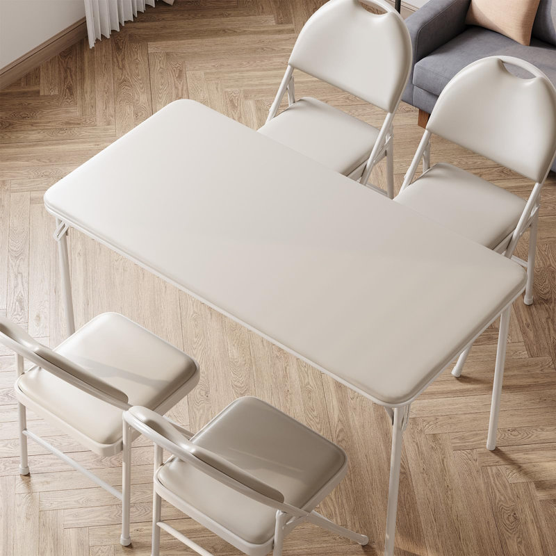 5-Piece Card Table Set,Folding Card Table And Chair Set Of 5 Portable With Padded Tabletop, Grey, Beige