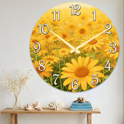Landscape & Nature Sunflower Field Background Clock Design Ultra Clear Glass Wall Clock