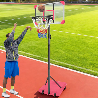 Adjustable Height 4.3'' W Steel Portable Full-Size Basketball Hoop with Basketball(s) Included