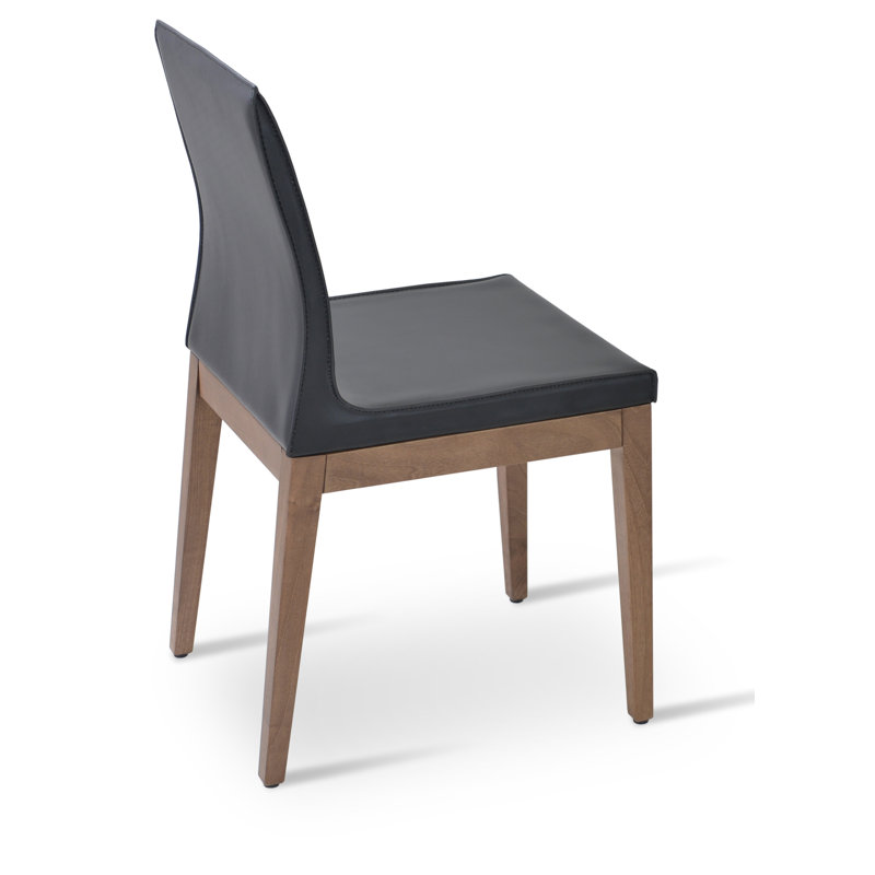 Chaise d'appoint en bois Polo, Noyer, Similicuir noir