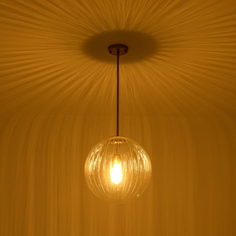 Luminaire suspendu sphérique en verre 1 lumière, Doré