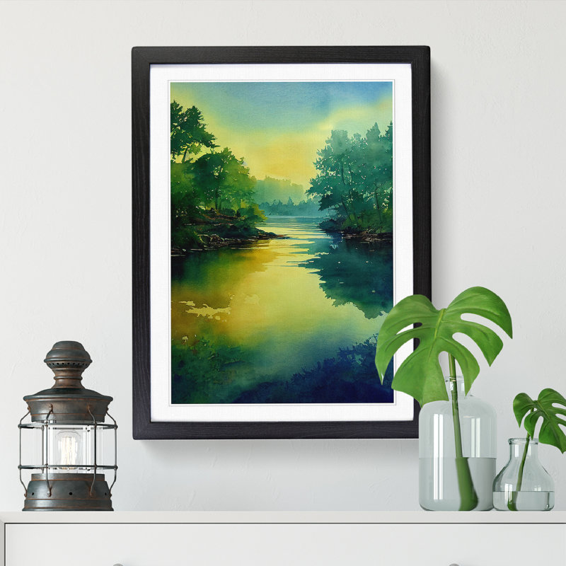Watercolour River Vol.4 - Single Picture Frame Print, Black, 64cm H x 46cm W x 2cm D