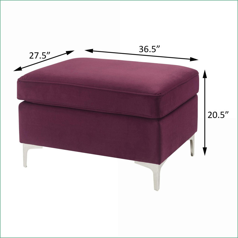 Ottoman, Rectangle Burgundy Red with Faux Fur Pillows for Living Room | Metal, Red Fabric