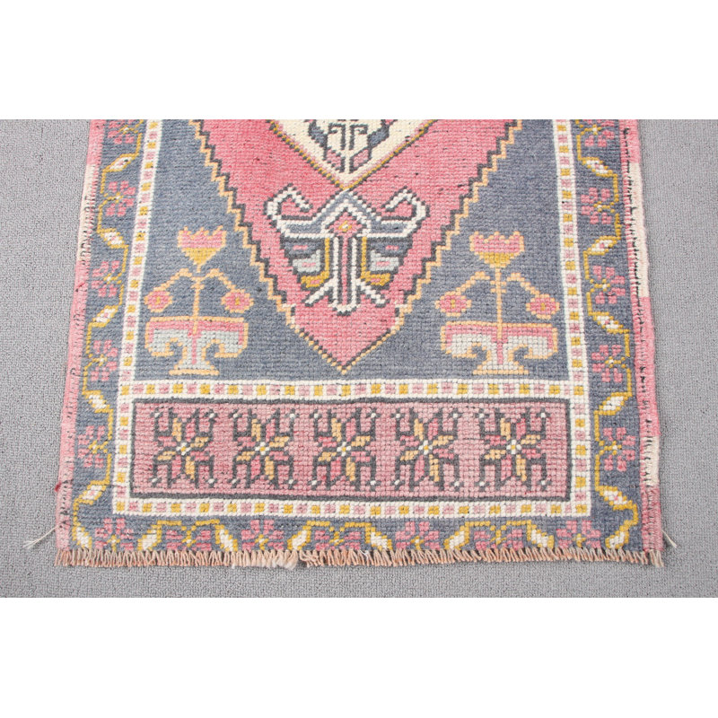 Handwoven Vintage Turkish Oushak Rug in Red for Kitchen Natural Decorative Floor Mat
