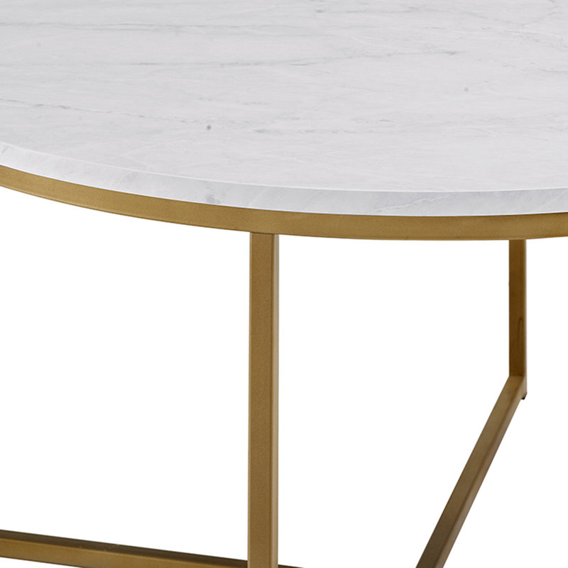 Levinson Cross Legs Coffee Table, Gold, White Marble