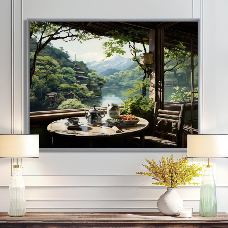 Art japonais, maison de thé Serenity - Art mural japonais, H 12 po x l 20 po x P 1 po, Encadrement argenté
