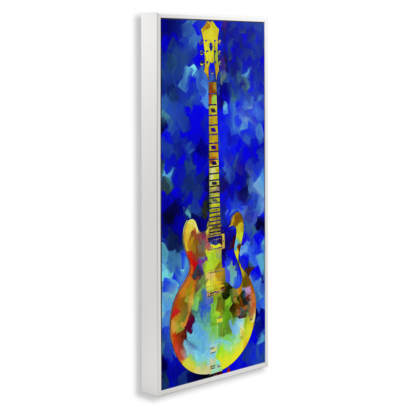 Abstrait guitare sur fond gris bleu, estampe numérique par Dan Sproul, Blanc, H 24 po x l 10 po