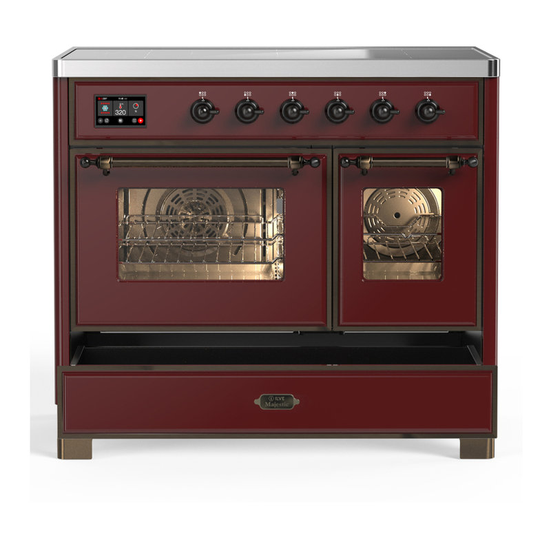 Majestic III Series 40 Inch Induction Range with 6 Induction Elements in Stainless Steel (Brass Trim), Burgundy, Burnished
