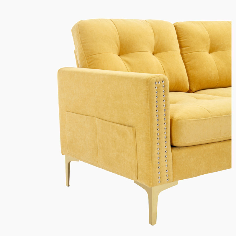 Canapé modulaire 3 pièces Nichoals, Velours jaune