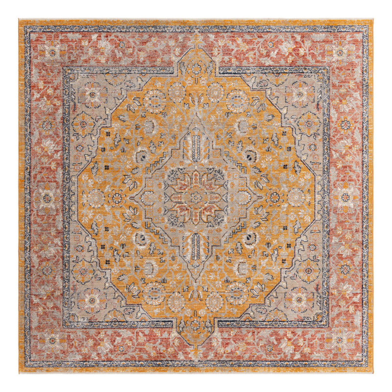Alkire Oriental Area Rug, Square 7'10", Yellow