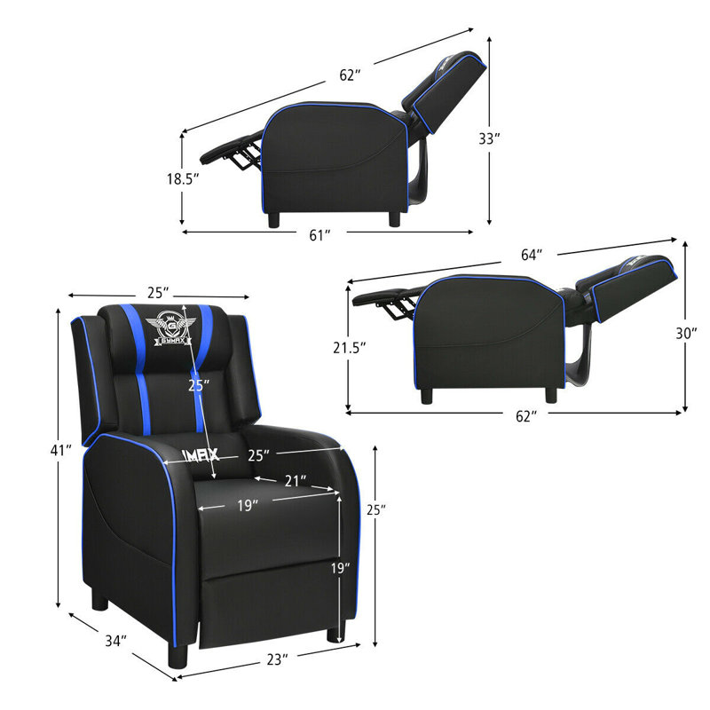 Fauteuil de massage inclinable Racing Gaming, Similicuir noir/bleu