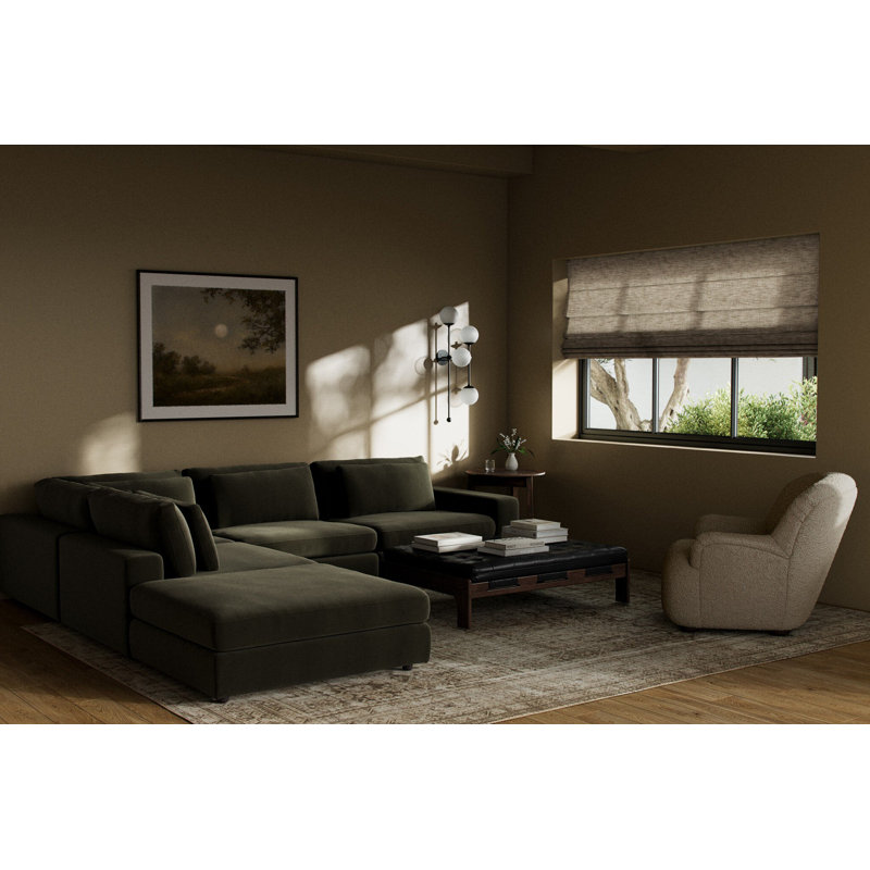 Bloor Modular Sectional, Surrey Olive Cotton Blend, Right Hand Facing