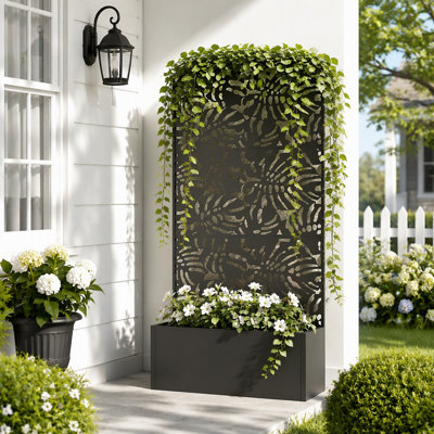 Jardinière en métal avec treillis, brise-vue et drainage pour le jardinage vertical et la culture de plantes d'extérieur