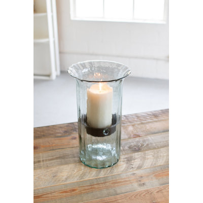 Bougie cylindrique en verre nervuré avec insert rustique - moyen