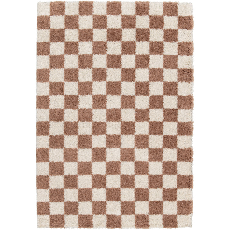 Chequered Shag Area Rug, Rectangle 200 x 290 cm, Cream