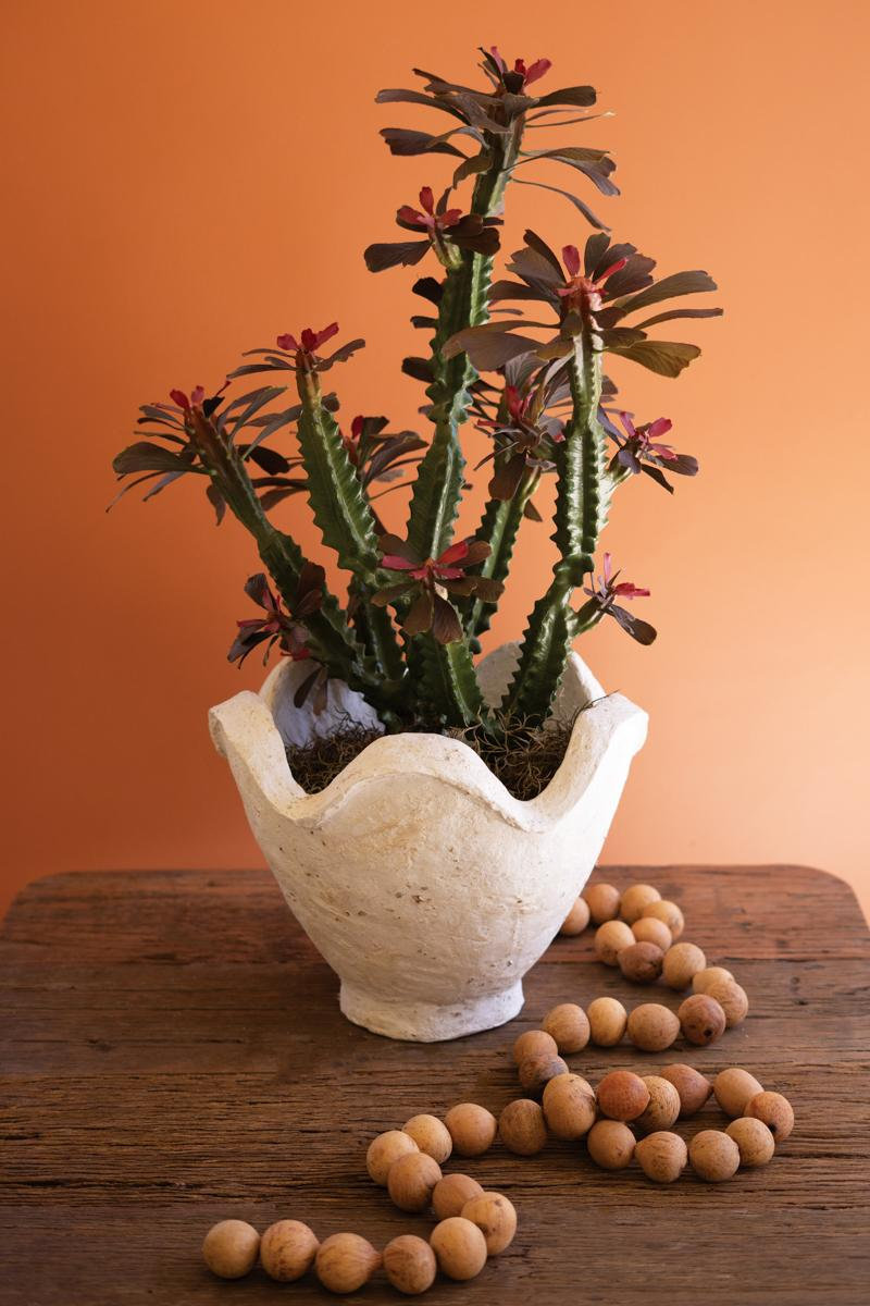  Oversized Neutral Paper Mache Bowl with Sculptural Edge - 16"L