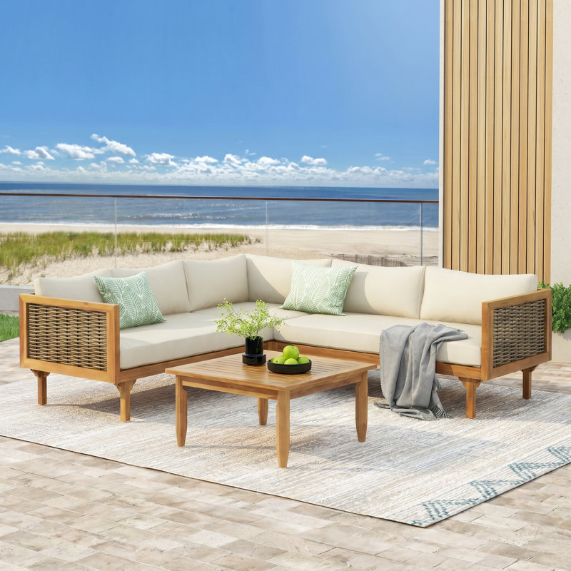 Ensemble de conversation modulaire d'extérieur de qualité supérieure avec coussins imperméables - Bois d'acacia et confort toutes saisons